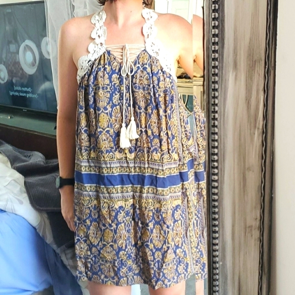 Love Crocheted Trim Greecian Dress